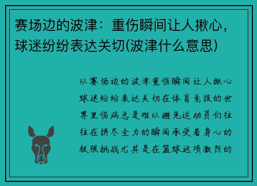 赛场边的波津：重伤瞬间让人揪心，球迷纷纷表达关切(波津什么意思)