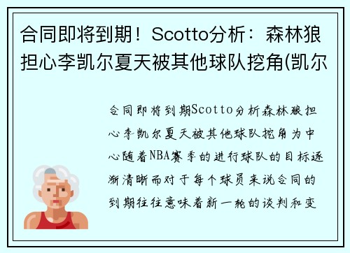 合同即将到期！Scotto分析：森林狼担心李凯尔夏天被其他球队挖角(凯尔特人胜森林狼)