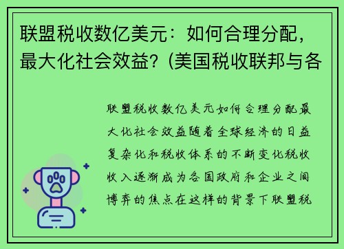 联盟税收数亿美元：如何合理分配，最大化社会效益？(美国税收联邦与各州)