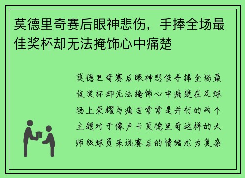 莫德里奇赛后眼神悲伤，手捧全场最佳奖杯却无法掩饰心中痛楚