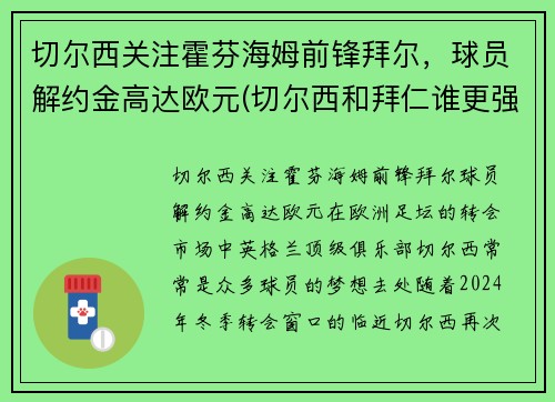 切尔西关注霍芬海姆前锋拜尔，球员解约金高达欧元(切尔西和拜仁谁更强)