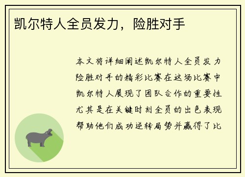 凯尔特人全员发力，险胜对手